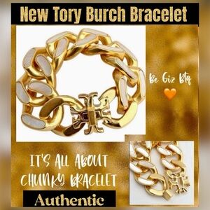 Authentic Tory Burch Gold and Cream Cocktail Statement Bracelet